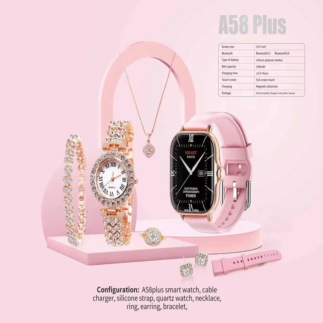 A58 Plus 6-in-1 Smartwatch Set – The Ultimate All-in-One Smart Lifestyle Kit!